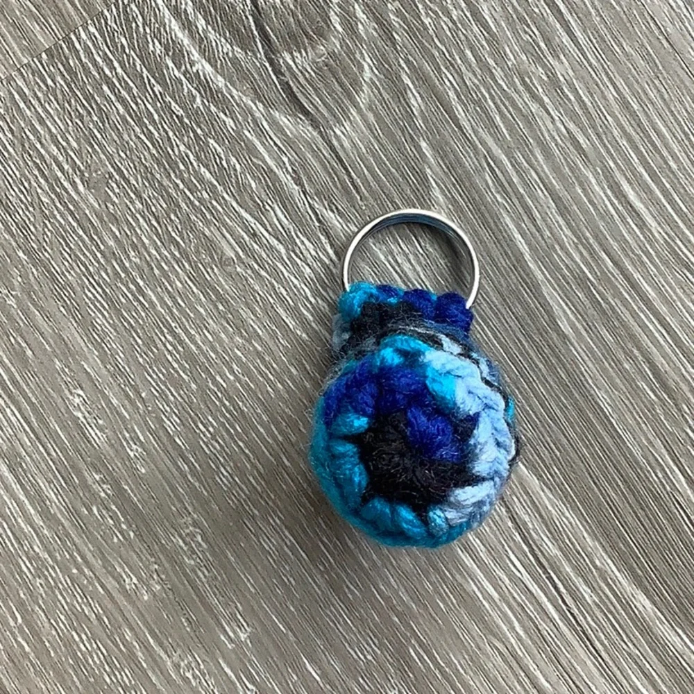 Crochet Lip Balm Holder Keychain shades of blue & black - Picture 5 of 5